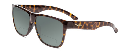 Profile View of Smith Optics Lowdown Xl 2 Designer Polarized Reading Sunglasses with Custom Cut Powered Smoke Grey Lenses in Vintage Tortoise Havana Brown Gold Unisex Classic Full Rim Acetate 60 mm