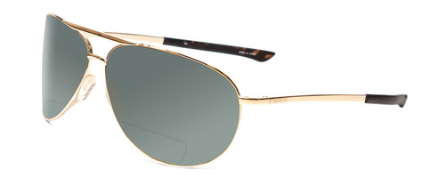 Profile View of Smith Optics Serpico 2 Designer Polarized Reading Sunglasses with Custom Cut Powered Smoke Grey Lenses in Gold Tortoise Unisex Pilot Full Rim Metal 65 mm