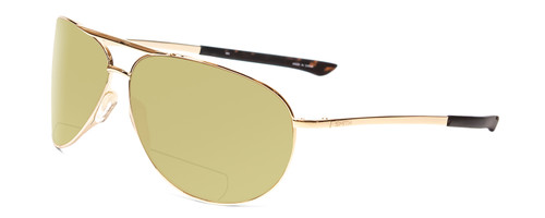 Profile View of Smith Optics Serpico 2 Designer Polarized Reading Sunglasses with Custom Cut Powered Sun Flower Yellow Lenses in Gold Tortoise Unisex Aviator Full Rim Metal 65 mm