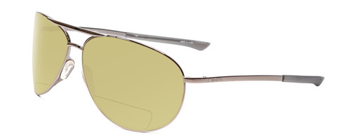 Profile View of Smith Optics Serpico 2 Designer Polarized Reading Sunglasses with Custom Cut Powered Sun Flower Yellow Lenses in Gun Metal Silver Black Unisex Pilot Full Rim Metal 65 mm