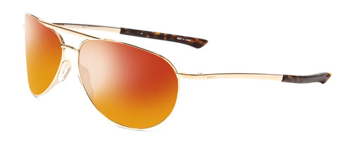 Profile View of Smith Optics Serpico Slim 2 Designer Polarized Sunglasses with Custom Cut Red Mirror Lenses in Gold Tortoise Unisex Pilot Full Rim Metal 60 mm