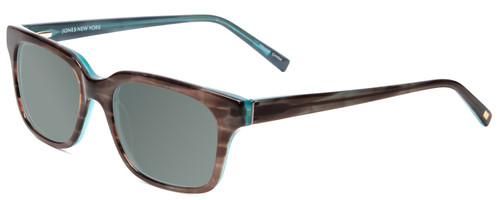 Profile View of Jones New York J753 Designer Polarized Sunglasses with Custom Cut Smoke Grey Lenses in Brown Marble Crystal Azure Blue Unisex Square Full Rim Acetate 52 mm