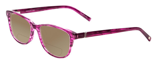 Profile View of Jones New York J759 Designer Polarized Reading Sunglasses with Custom Cut Powered Amber Brown Lenses in Pink Crystal Stripe Ladies Classic Full Rim Acetate 52 mm