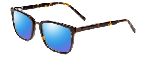 Profile View of Jones New York J529 Designer Polarized Sunglasses with Custom Cut Blue Mirror Lenses in Tortoise Havana Brown Gold Unisex Square Full Rim Metal 53 mm