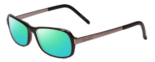 Profile View of Porsche Designs P8207-A Designer Polarized Reading Sunglasses with Custom Cut Powered Green Mirror Lenses in Dark Brown Unisex Cateye Full Rim Acetate 53 mm