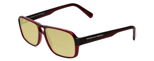 Profile View of Porsche Designs P8217-D Designer Polarized Reading Sunglasses with Custom Cut Powered Sun Flower Yellow Lenses in Crystal Dark Red Carbon Fiber Unisex Square Full Rim Acetate 56 mm