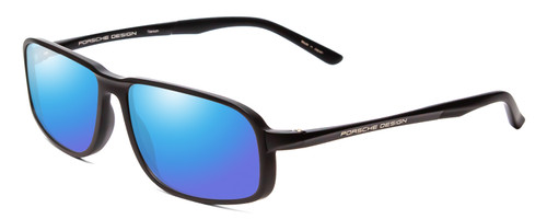 Profile View of Porsche Designs P8229-A Designer Polarized Sunglasses with Custom Cut Blue Mirror Lenses in Black Unisex Oval Full Rim Titanium 57 mm