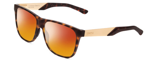 Profile View of Smith Optics Lowdown Steel Designer Polarized Sunglasses with Custom Cut Red Mirror Lenses in Matte Tortoise Havana Gold Unisex Classic Full Rim Acetate 59 mm