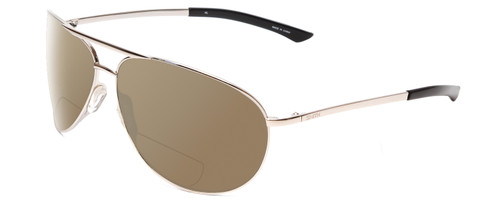Profile View of Smith Optics Serpico 2 Designer Polarized Reading Sunglasses with Custom Cut Powered Amber Brown Lenses in Silver Black Unisex Aviator Full Rim Metal 65 mm
