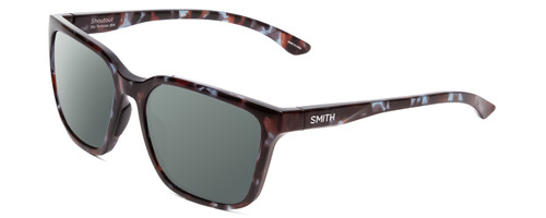 Profile View of Smith Optics Shoutout Designer Polarized Sunglasses with Custom Cut Smoke Grey Lenses in Sky Tortoise Marble Brown Unisex Retro Full Rim Acetate 57 mm