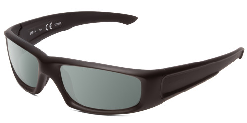 Profile View of Smith Optics Hudson Designer Polarized Sunglasses with Custom Cut Smoke Grey Lenses in Black Unisex Rectangle Full Rim Acetate 59 mm