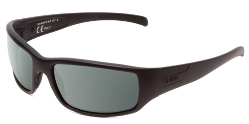 Profile View of Smith Optics Prospect Elite Designer Polarized Sunglasses with Custom Cut Smoke Grey Lenses in Black Unisex Wrap Full Rim Acetate 60 mm