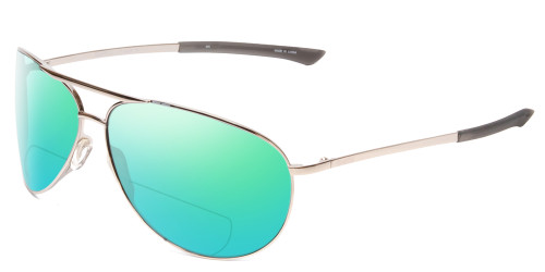 Profile View of Smith Optics Serpico 2 Designer Polarized Reading Sunglasses with Custom Cut Powered Green Mirror Lenses in Silver Black Unisex Pilot Full Rim Metal 65 mm