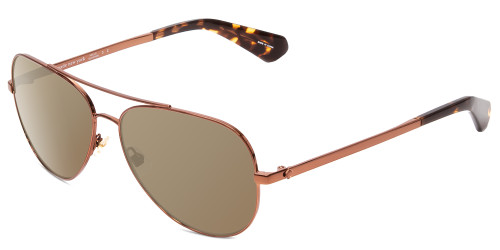 Profile View of Kate Spade Avaline2/S Designer Polarized Sunglasses with Custom Cut Amber Brown Lenses in Copper Havana Tortoise Ladies Aviator Full Rim Metal 58 mm