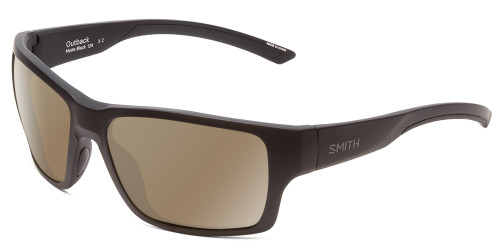 Profile View of Smith Optics Outback Designer Polarized Sunglasses with Custom Cut Amber Brown Lenses in Matte Black Unisex Square Full Rim Acetate 59 mm