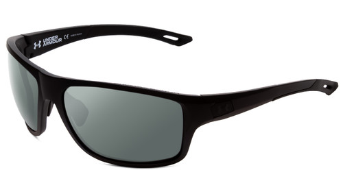Profile View of Under Armour Battle Designer Polarized Sunglasses with Custom Cut Smoke Grey Lenses in Matte Black Mens Wrap Full Rim Acetate 65 mm
