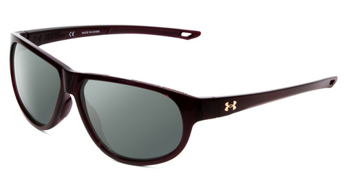 Profile View of Under Armour Intensity Designer Polarized Sunglasses with Custom Cut Smoke Grey Lenses in Red Crystal Ladies Oval Full Rim Acetate 59 mm