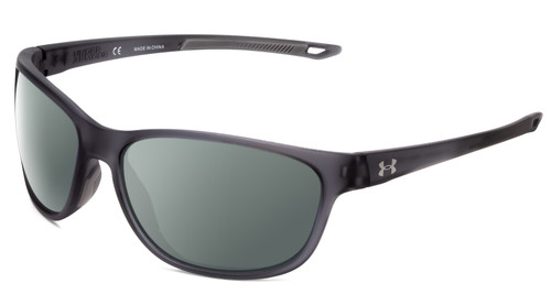 Profile View of Under Armour Undeniable Designer Polarized Sunglasses with Custom Cut Smoke Grey Lenses in Matte Crystal Grey Unisex Oval Full Rim Acetate 61 mm