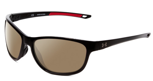 Profile View of Under Armour Undeniable Designer Polarized Sunglasses with Custom Cut Amber Brown Lenses in Black Red Unisex Oval Full Rim Acetate 61 mm
