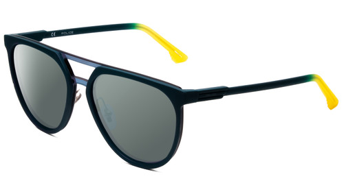 Profile View of Police SPL586 Designer Polarized Sunglasses with Custom Cut Smoke Grey Lenses in Green Marine Yellow Unisex Square Full Rim Acetate 57 mm