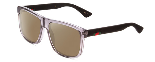 Profile View of GUCCI GG0010S Designer Polarized Sunglasses with Custom Cut Amber Brown Lenses in Gray Smoke Crystal Matte Black Mens Retro Full Rim Acetate 58 mm