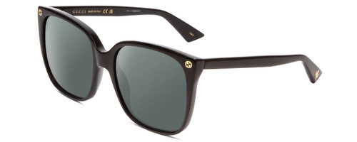 Profile View of GUCCI GG0022S Designer Polarized Sunglasses with Custom Cut Smoke Grey Lenses in Gloss Black Gold Logo Ladies Cateye Full Rim Acetate 57 mm