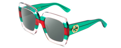 Profile View of GUCCI GG0178S Designer Polarized Sunglasses with Custom Cut Smoke Grey Lenses in Crystal Green Red Gold Logo Ladies Oversized Full Rim Acetate 54 mm
