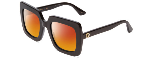 Profile View of GUCCI GG0328S Designer Polarized Sunglasses with Custom Cut Red Mirror Lenses in Gloss Black Gold Logo Ladies Square Full Rim Acetate 53 mm