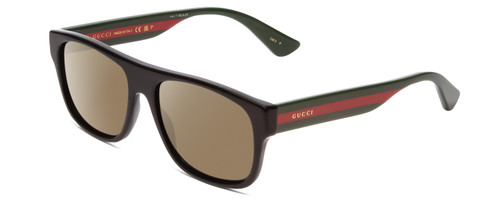 Profile View of GUCCI GG0341S Designer Polarized Sunglasses with Custom Cut Amber Brown Lenses in Gloss Black Red Stripe Green Gold Unisex Retro Full Rim Acetate 56 mm