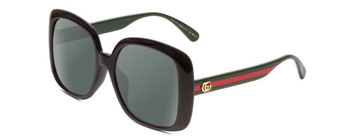 Profile View of GUCCI GG0714SA Designer Polarized Sunglasses with Custom Cut Smoke Grey Lenses in Gloss Black Red Stripe Green Gold Logo Ladies Oversized Full Rim Acetate 56 mm