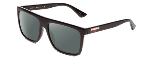 Profile View of GUCCI GG0748S Designer Polarized Sunglasses with Custom Cut Smoke Grey Lenses in Gloss Black Gold Logo Mens Square Full Rim Acetate 59 mm