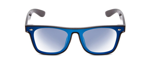 Front View of Coyote Buzz Unisex Square Polarized Sunglasses Gloss Black Grey/Blue Mirror 56mm