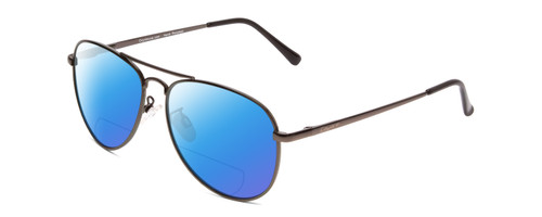 Profile View of Coyote Classic II Designer Polarized Reading Sunglasses with Custom Cut Powered Blue Mirror Lenses in Silver Unisex Pilot Full Rim Metal 55 mm