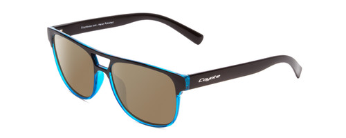 Profile View of Coyote Elixir Designer Polarized Sunglasses with Custom Cut Amber Brown Lenses in Black Blue Mens Square Full Rim Acetate 52 mm