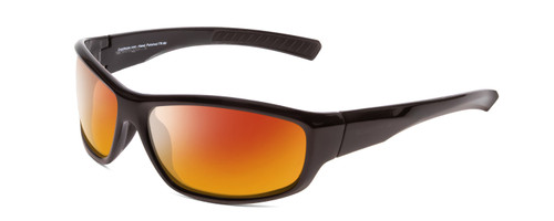 Profile View of Coyote Marlin Designer Polarized Sunglasses with Custom Cut Red Mirror Lenses in Black Rose Unisex Wrap Full Rim Acetate 64 mm