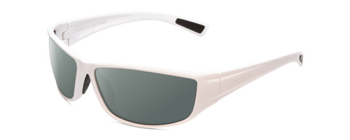 Profile View of Coyote P-44 Designer Polarized Sunglasses with Custom Cut Smoke Grey Lenses in White Brown Mens Wrap Full Rim Acetate 66 mm