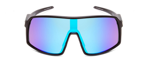 Front View of Coyote Python Men Semi-Rimless Polarized Sunglasses Black Grey/Blue Mirror 135mm