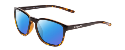 Profile View of Coyote Rambler Designer Polarized Sunglasses with Custom Cut Blue Mirror Lenses in Black Tortoise Unisex Square Full Rim Acetate 53 mm