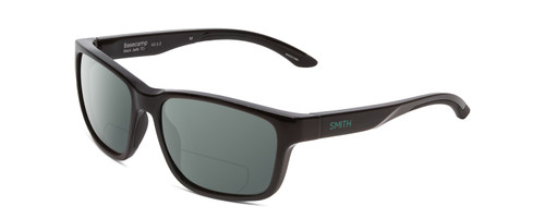 Profile View of Smith Optics Basecamp Designer Polarized Reading Sunglasses with Custom Cut Powered Smoke Grey Lenses in Gloss Black Jade Green Unisex Square Full Rim Acetate 58 mm