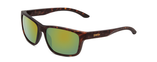Profile View of Smith Basecamp Unisex Sunglass Tortoise Brown Gold/CP Polarize Green Mirror 58mm
