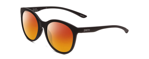 Profile View of Smith Optics Bayside Designer Polarized Sunglasses with Custom Cut Red Mirror Lenses in Matte Black Unisex Cateye Full Rim Acetate 54 mm