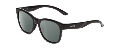 Profile View of Smith Optics Caper Designer Polarized Sunglasses with Custom Cut Smoke Grey Lenses in Gloss Black Ladies Cateye Full Rim Acetate 53 mm