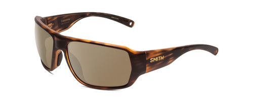 Profile View of Smith Optics Castaway Designer Polarized Sunglasses with Custom Cut Amber Brown Lenses in Matte Tortoise Havana Gold Unisex Wrap Full Rim Acetate 63 mm