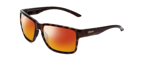 Profile View of Smith Optics Emerge Designer Polarized Sunglasses with Custom Cut Red Mirror Lenses in Tortoise Havana Gold Unisex Square Full Rim Acetate 60 mm