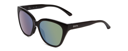 Profile View of Smith Era Ladies Cateye Sunglasses Black/CP Polarize Opal Blue Green Mirror 55mm