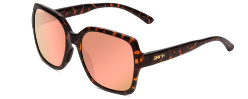 Profile View of Smith Flare Lady Sunglasses in Tortoise Brown/CP Polarized Rose Gold Mirror 57mm