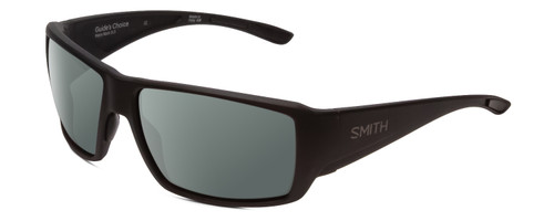 Profile View of Smith Optics Guides Choice Designer Polarized Sunglasses with Custom Cut Smoke Grey Lenses in Matte Black Unisex Rectangle Full Rim Acetate 62 mm