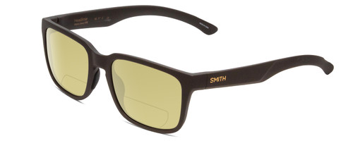Profile View of Smith Optics Headliner Designer Polarized Reading Sunglasses with Custom Cut Powered Sun Flower Yellow Lenses in Matte Gravy Grey Unisex Square Full Rim Acetate 55 mm