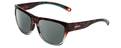 Profile View of Smith Optics Joya Designer Polarized Sunglasses with Custom Cut Smoke Grey Lenses in Tortoise Havana Brown Gold Crystal Opal Fade Ladies Square Full Rim Acetate 56 mm