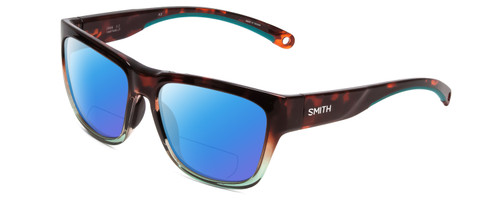 Profile View of Smith Optics Joya Designer Polarized Reading Sunglasses with Custom Cut Powered Blue Mirror Lenses in Tortoise Havana Brown Gold Crystal Opal Fade Ladies Square Full Rim Acetate 56 mm